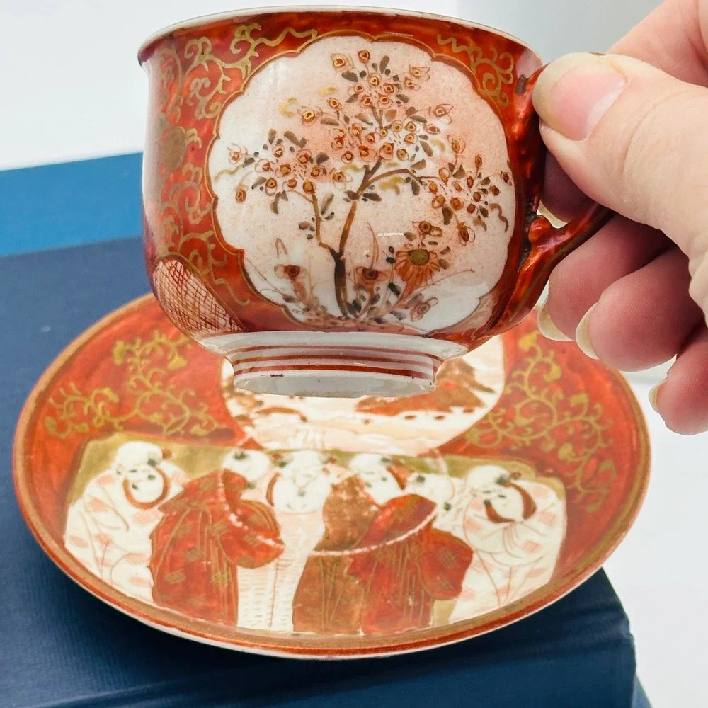 Japanese Antique Satsuma and Kutani Hand Painted Porcelain Tea Cup Saucer Sets